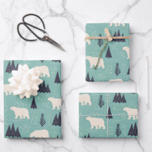 Weißer Polar Bären Evergreen Trees im Schnee Geschenkpapier Set