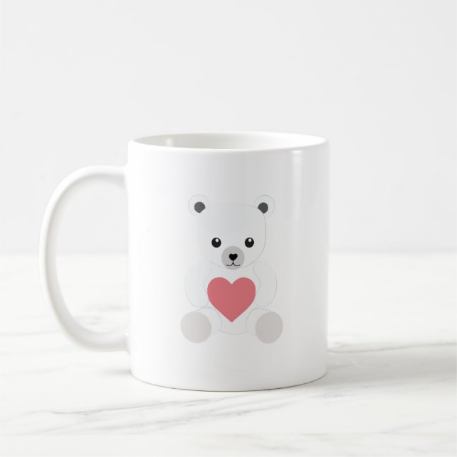Weißer Polar Teddy Bär mit Herz Kaffeetasse (Links)