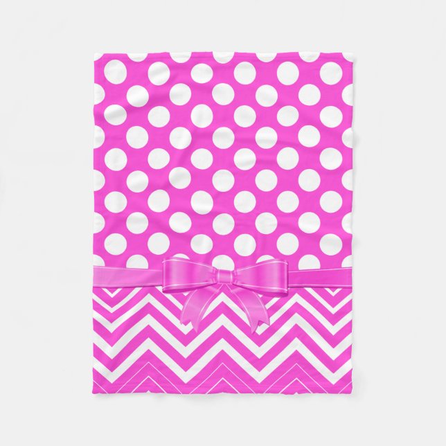 Weißer Polka-Dock und Zickzack und rosa Streifen Fleecedecke (Vorderseite)
