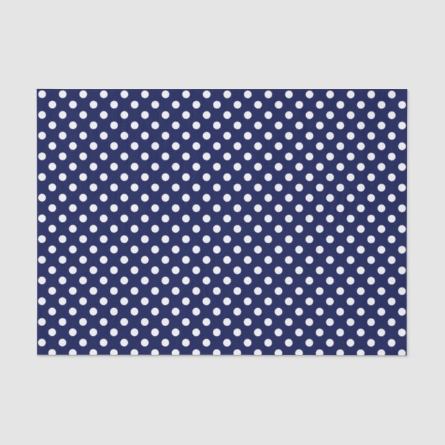 Weißer Polka-Dot über blaues Gewebe der Marine Seidenpapier (Vorderseite)