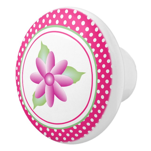 Weißer Polka-Dot und rosa Blütenblätter Keramikknauf (Rechts)