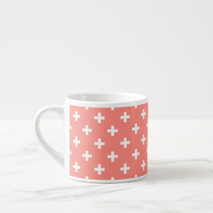 Weißer Polka-Kreuz auf Pfirsich Espressotasse