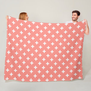 Weißer Polka-Kreuz auf Pfirsich Fleecedecke