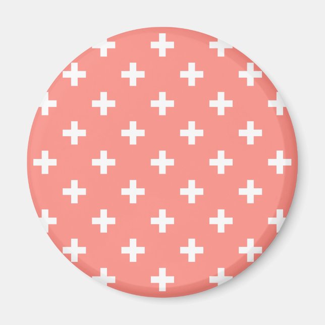 Weißer Polka-Kreuz auf Pfirsich Magnet (Vorne)