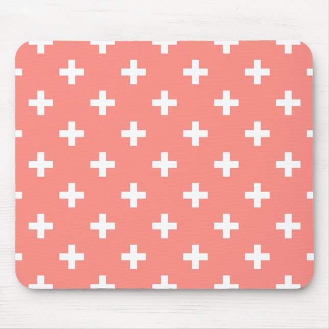 Weißer Polka-Kreuz auf Pfirsich Mousepad (Vorne)