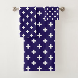 Weißer Polka kreuzt auf marineblau Badhandtuch Set
