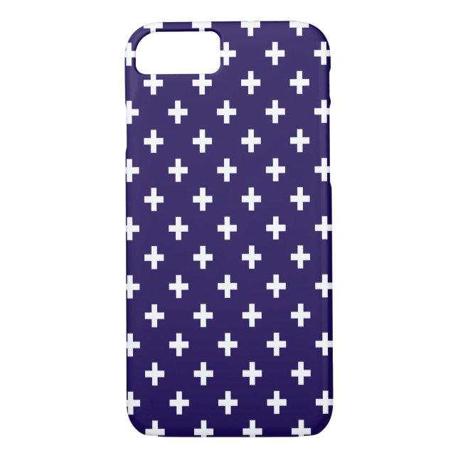 Weißer Polka kreuzt auf marineblau Case-Mate iPhone Hülle (Rückseite)