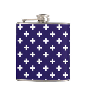 Weißer Polka kreuzt auf marineblau Flachmann