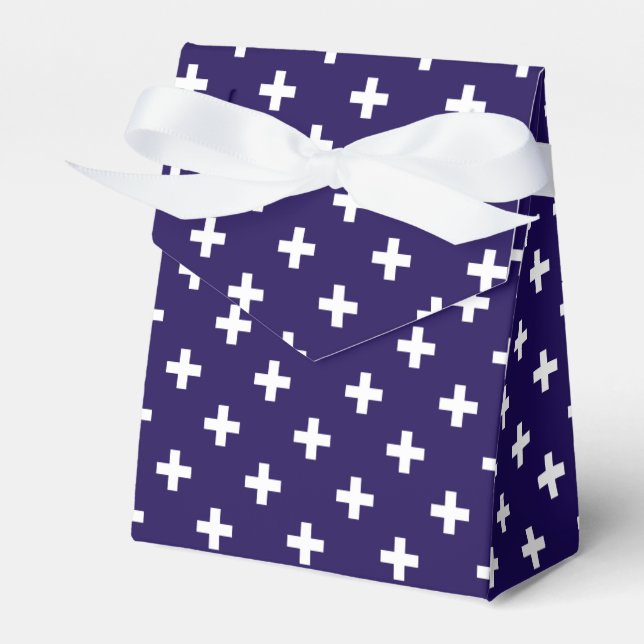 Weißer Polka kreuzt auf marineblau Geschenkschachtel (Vorderseite)