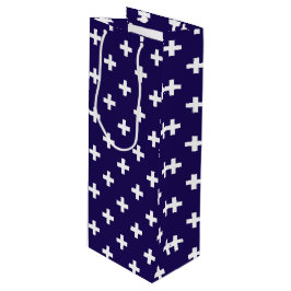 Weißer Polka kreuzt auf marineblau Geschenktüte Für Weinflaschen