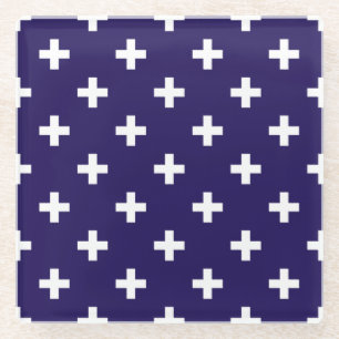 Weißer Polka kreuzt auf marineblau Glasuntersetzer