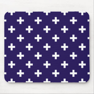 Weißer Polka kreuzt auf marineblau Mousepad
