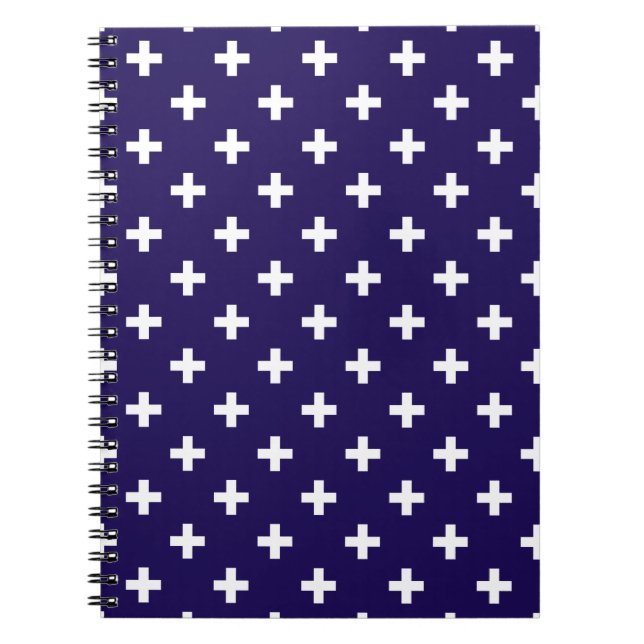 Weißer Polka kreuzt auf marineblau Notizblock (Vorderseite)