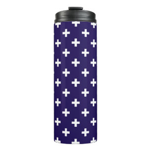 Weißer Polka kreuzt auf marineblau Thermosbecher