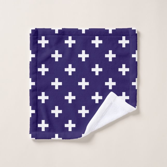 Weißer Polka kreuzt auf marineblau Waschlappen (Waschlappen)
