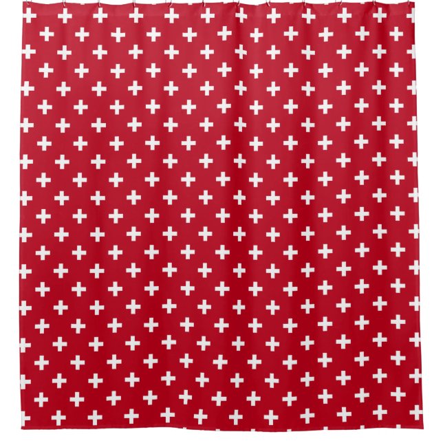 Weißer Polka kreuzt auf rot Duschvorhang (Vorderseite)