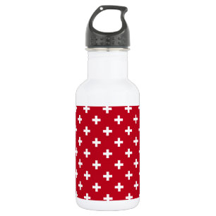 Weißer Polka kreuzt auf rot Edelstahlflasche
