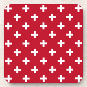 Weißer Polka kreuzt auf rot Getränkeuntersetzer