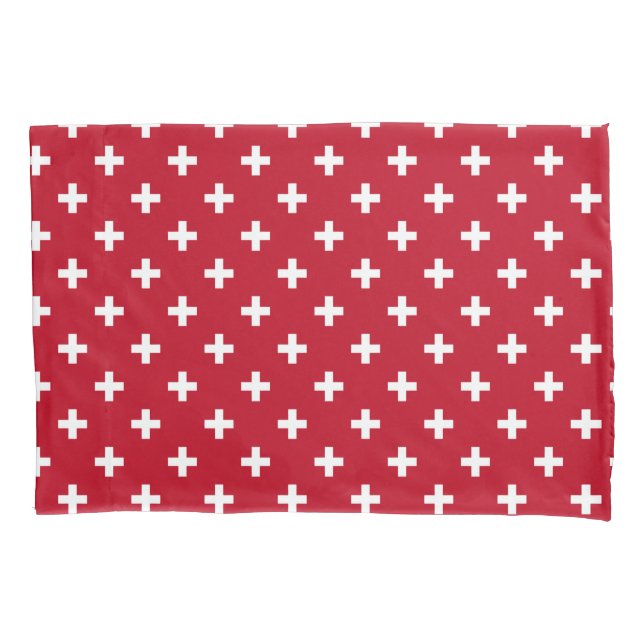 Weißer Polka kreuzt auf rot Kissenbezug (Vorderseite)