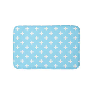 Weißer Polka kreuzt in Babyblau Badematte