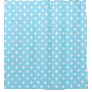 Weißer Polka kreuzt in Babyblau Duschvorhang