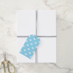 Weißer Polka kreuzt in Babyblau Geschenkanhänger