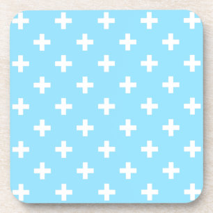 Weißer Polka kreuzt in Babyblau Getränkeuntersetzer