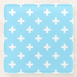 Weißer Polka kreuzt in Babyblau Glasuntersetzer