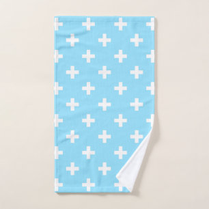 Weißer Polka kreuzt in Babyblau Handtuch