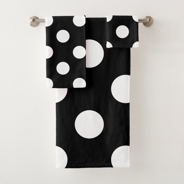Weißer Polka-Punkt auf schwarzem Muster Badhandtuch Set (Insitu)