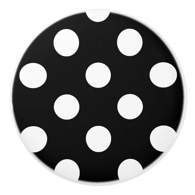 Weißer Polka-Punkt auf schwarzem Muster Keramikknauf (Vorderseite)