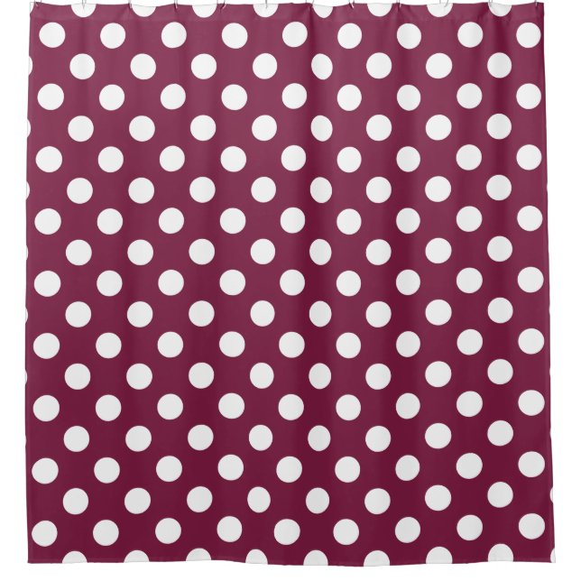 Weißer Polka-Punkte auf Bordeaux Duschvorhang (Vorderseite)