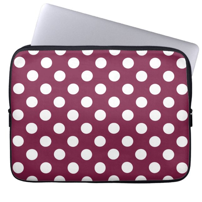 Weißer Polka-Punkte auf Bordeaux Laptopschutzhülle (Vorderseite)