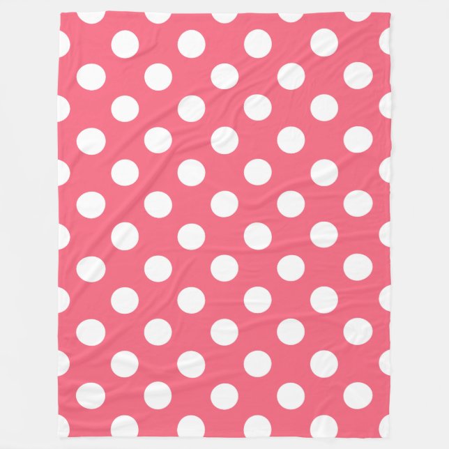 Weißer Polka Punkte auf Korallen Fleecedecke (Vorderseite)