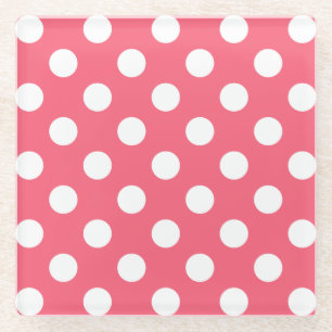 Weißer Polka Punkte auf Korallen Glasuntersetzer