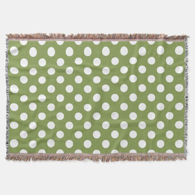 Weißer Polka Punkte auf Olivengrün Decke (Vorderseite)