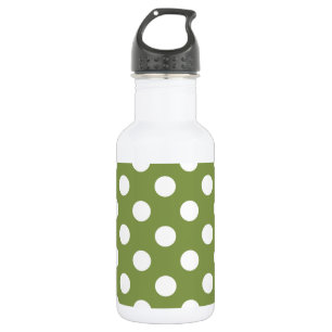 Weißer Polka Punkte auf Olivengrün Edelstahlflasche