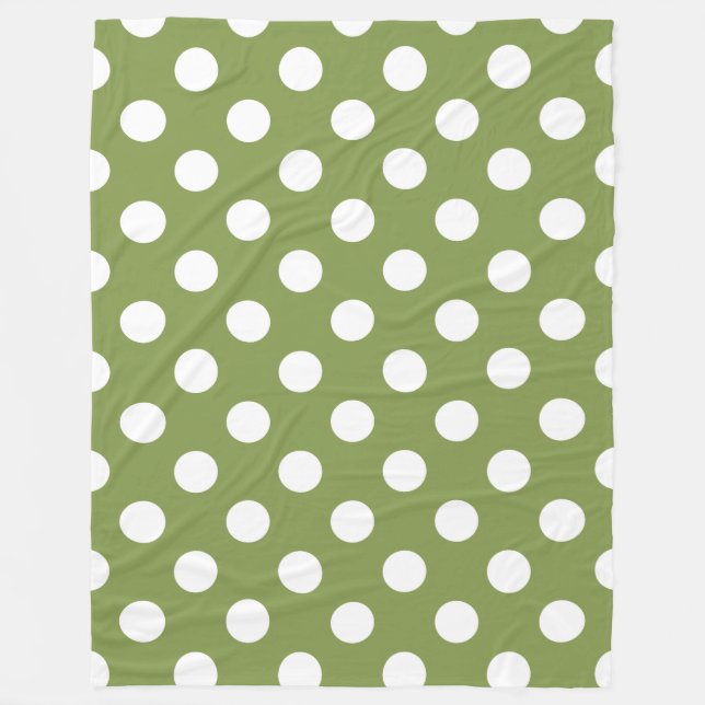 Weißer Polka Punkte auf Olivengrün Fleecedecke (Vorderseite)