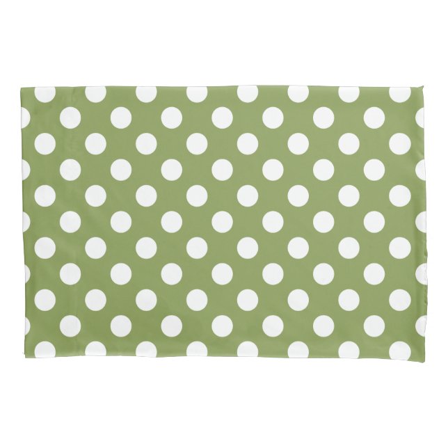 Weißer Polka Punkte auf Olivengrün Kissenbezug (Vorderseite)