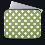 Weißer Polka Punkte auf Olivengrün Laptopschutzhülle<br><div class="desc">Weißer Polka Punkte auf Olivengrün</div>