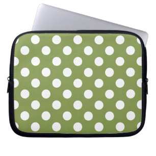 Weißer Polka Punkte auf Olivengrün Laptopschutzhülle