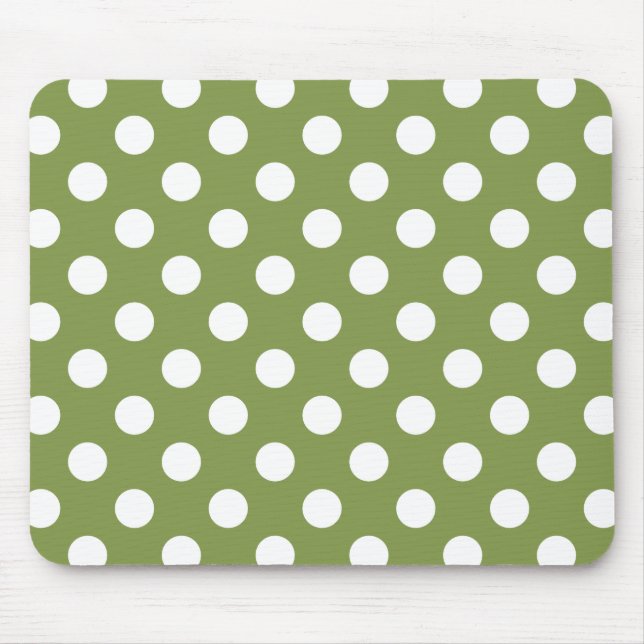 Weißer Polka Punkte auf Olivengrün Mousepad (Vorne)