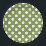 Weißer Polka Punkte auf Olivengrün Pappteller<br><div class="desc">Weißer Polka Punkte auf Olivengrün</div>