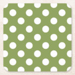 Weißer Polka Punkte auf Olivengrün Rechteckiger Pappuntersetzer<br><div class="desc">Weißer Polka Punkte auf Olivengrün</div>