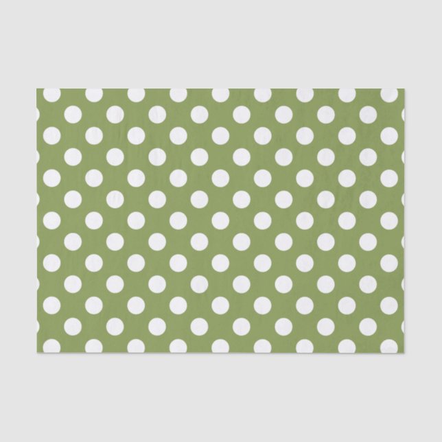 Weißer Polka Punkte auf Olivengrün Seidenpapier (Vorderseite)