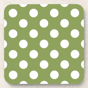 Weißer Polka Punkte auf Olivengrün Untersetzer