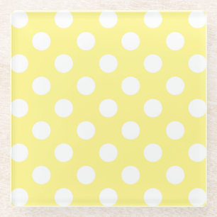 Weißer Polka Punkte auf Zitronengelb Glasuntersetzer
