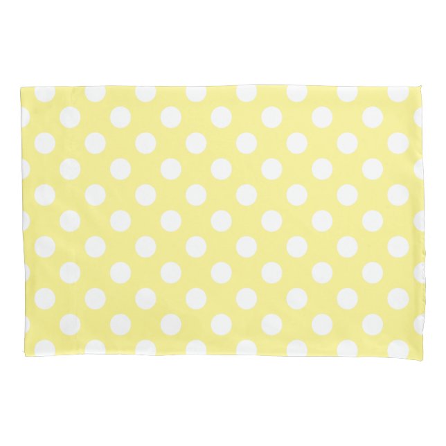 Weißer Polka Punkte auf Zitronengelb Kissenbezug (Vorderseite)