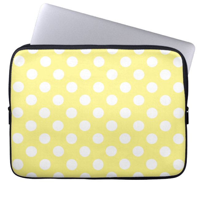 Weißer Polka Punkte auf Zitronengelb Laptopschutzhülle (Vorderseite)
