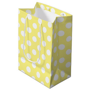 Weißer Polka Punkte auf Zitronengelb Mittlere Geschenktüte